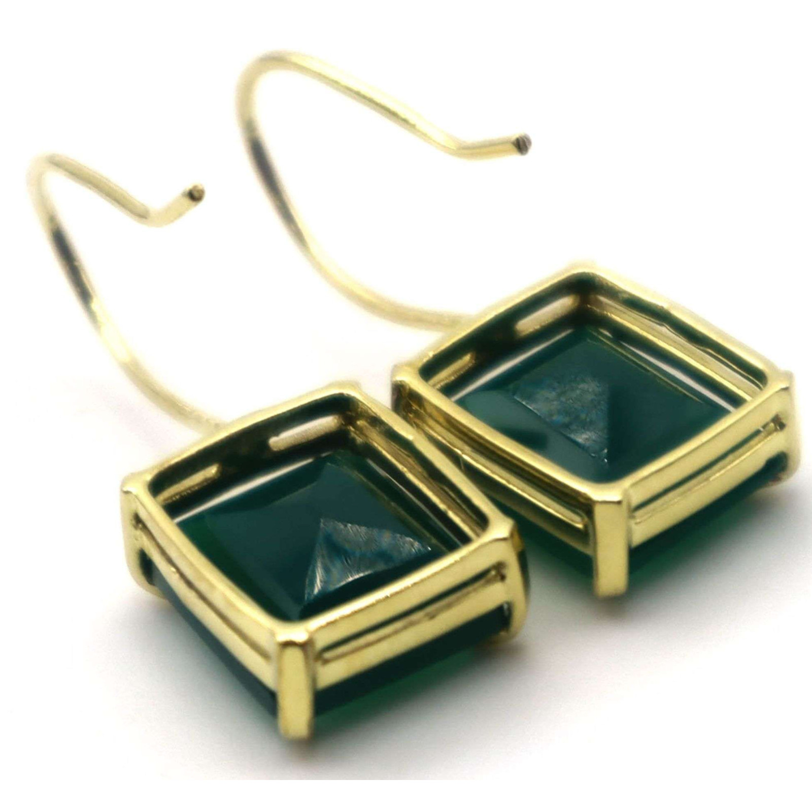 Large Deep Green Emerald Earrings Set in 14K Gilded 925 Sterling Thailand NEW