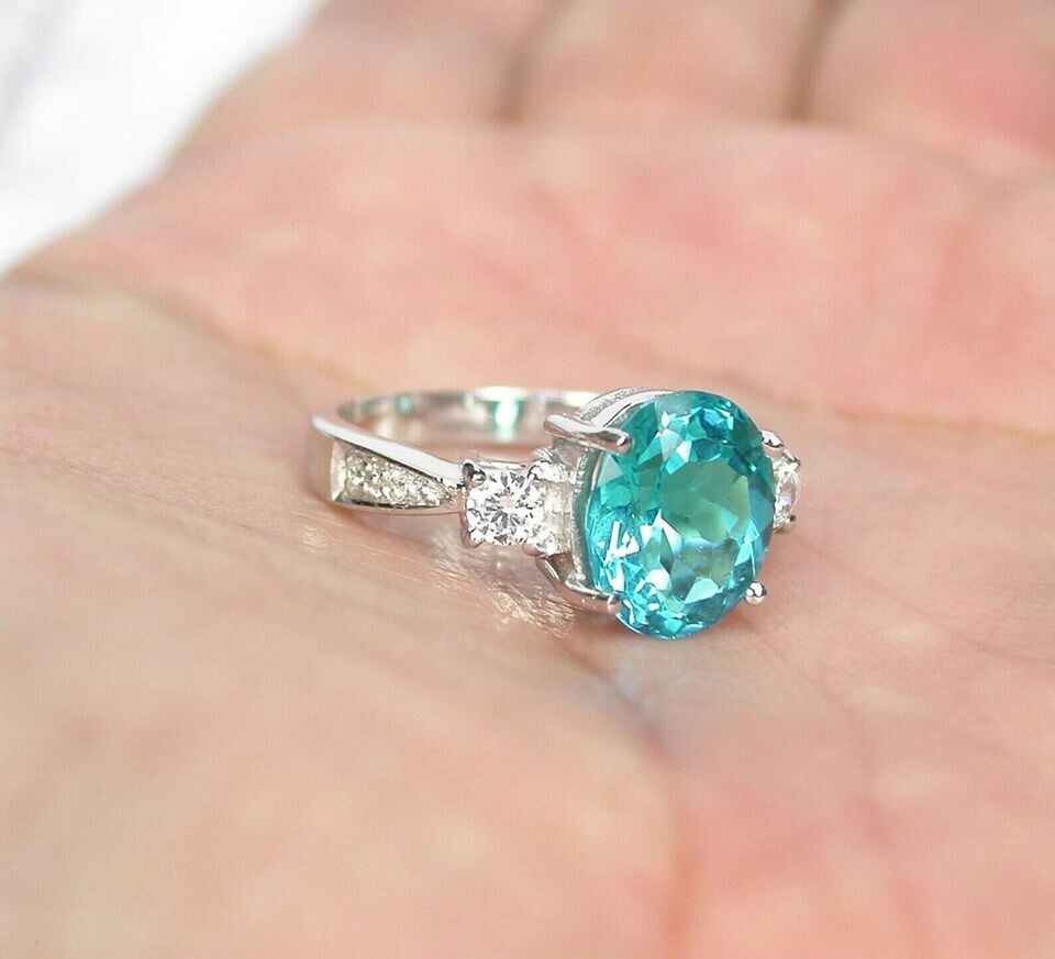 Natural Blue Paraiba Tourmaline Ring Handmade Oval Cut 925 Silver Ring 7 US