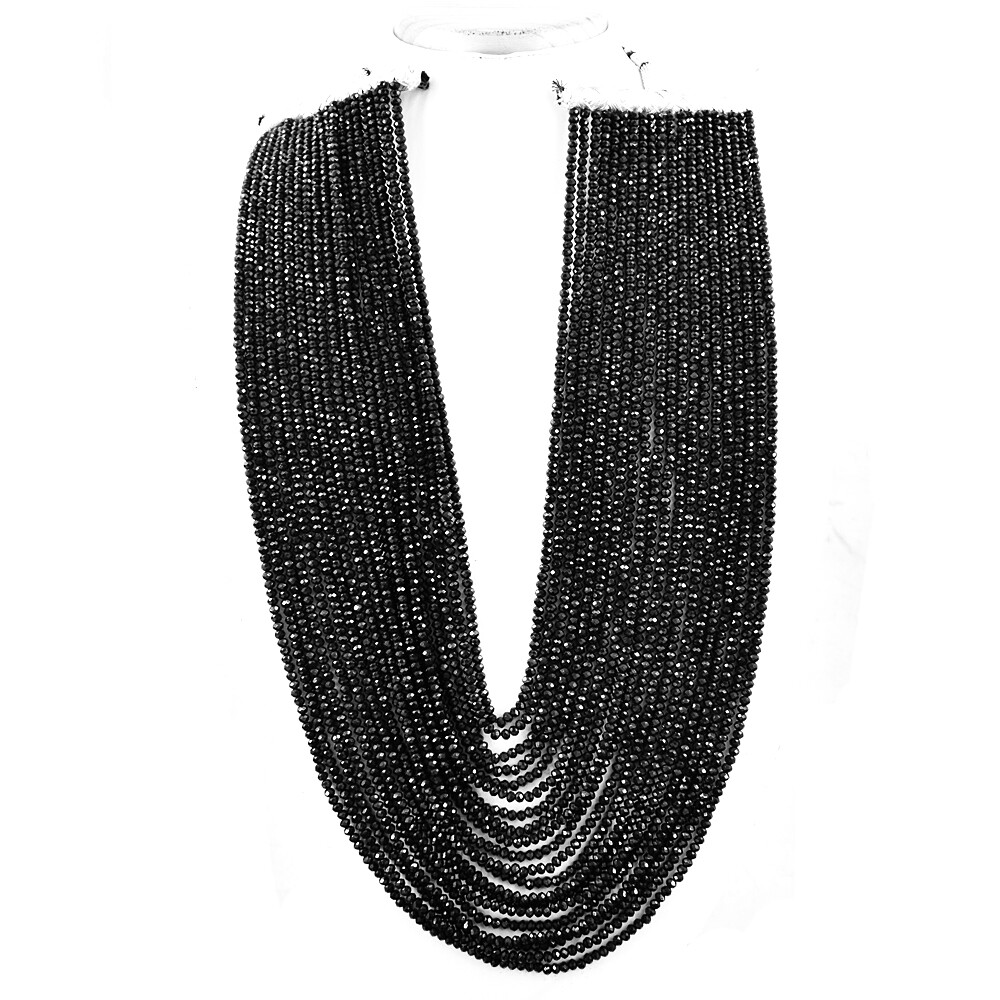827.00 Cts Natural 20 Strand Black Spinel Round Cut Beads Necklace NK 15E85