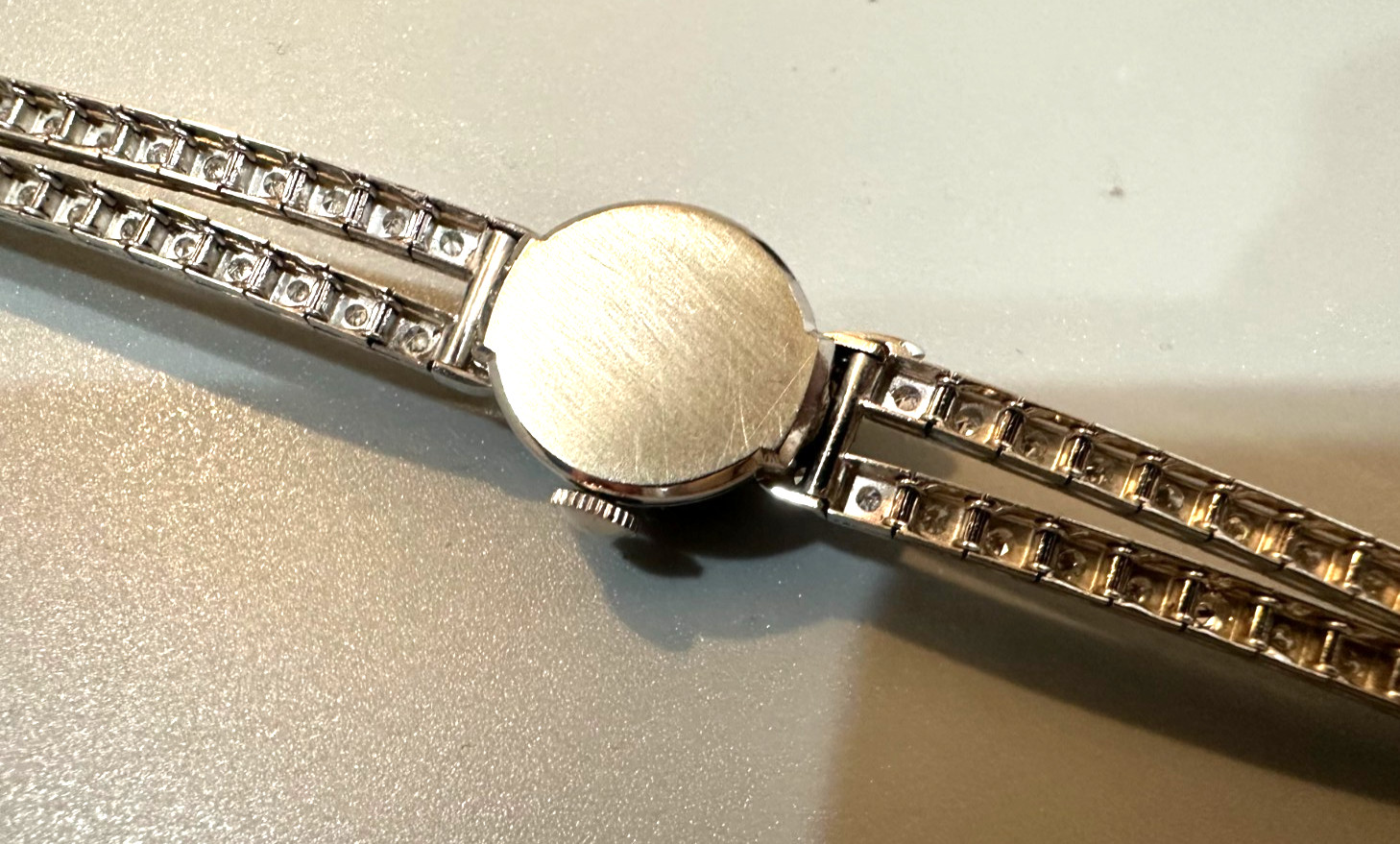 14k Solid Gold Ladies Diamond Double Tennis Bracelet Hamilton Wristwatch 26.3gr