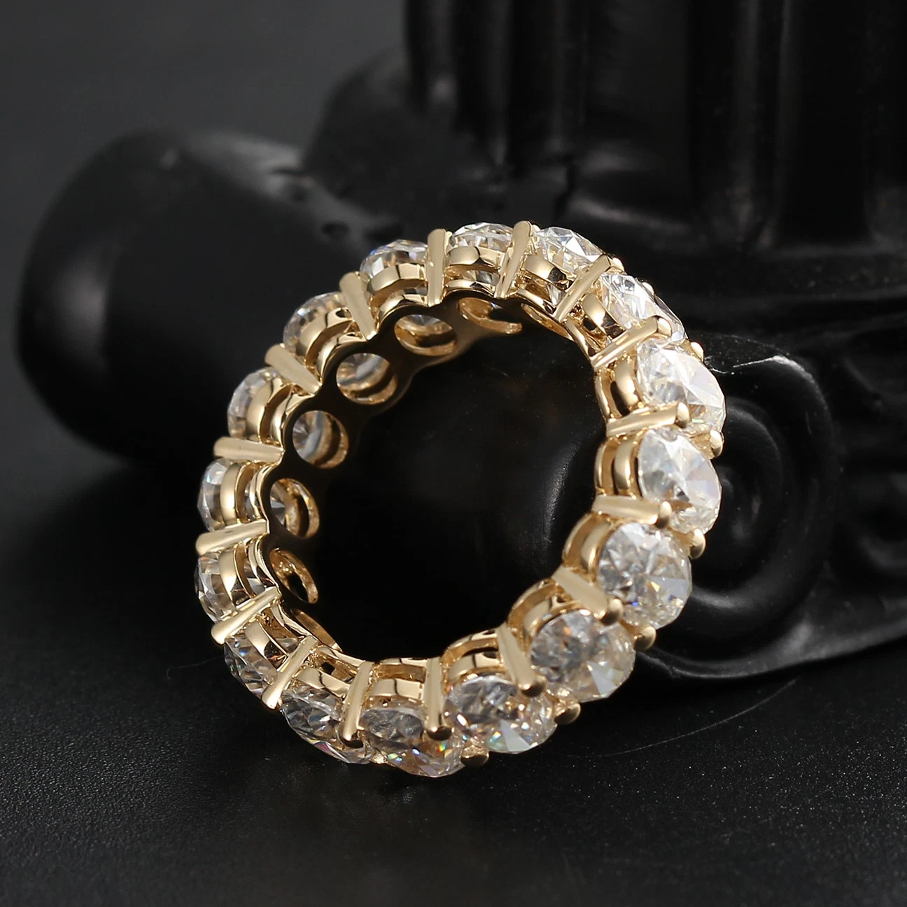 Full Eternity Wedding Band Ring 3Ct Oval Cut Moissanite 14k Yellow Gold Plated
