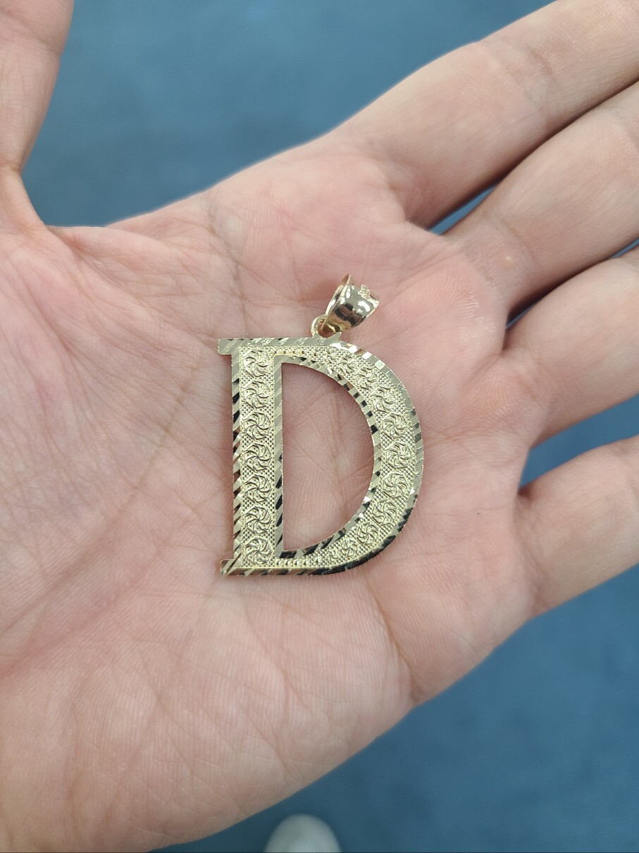 10K Solid Yellow Gold Diamond Cut Initial Alphabet Letter Pendant Charm 4 Sizes