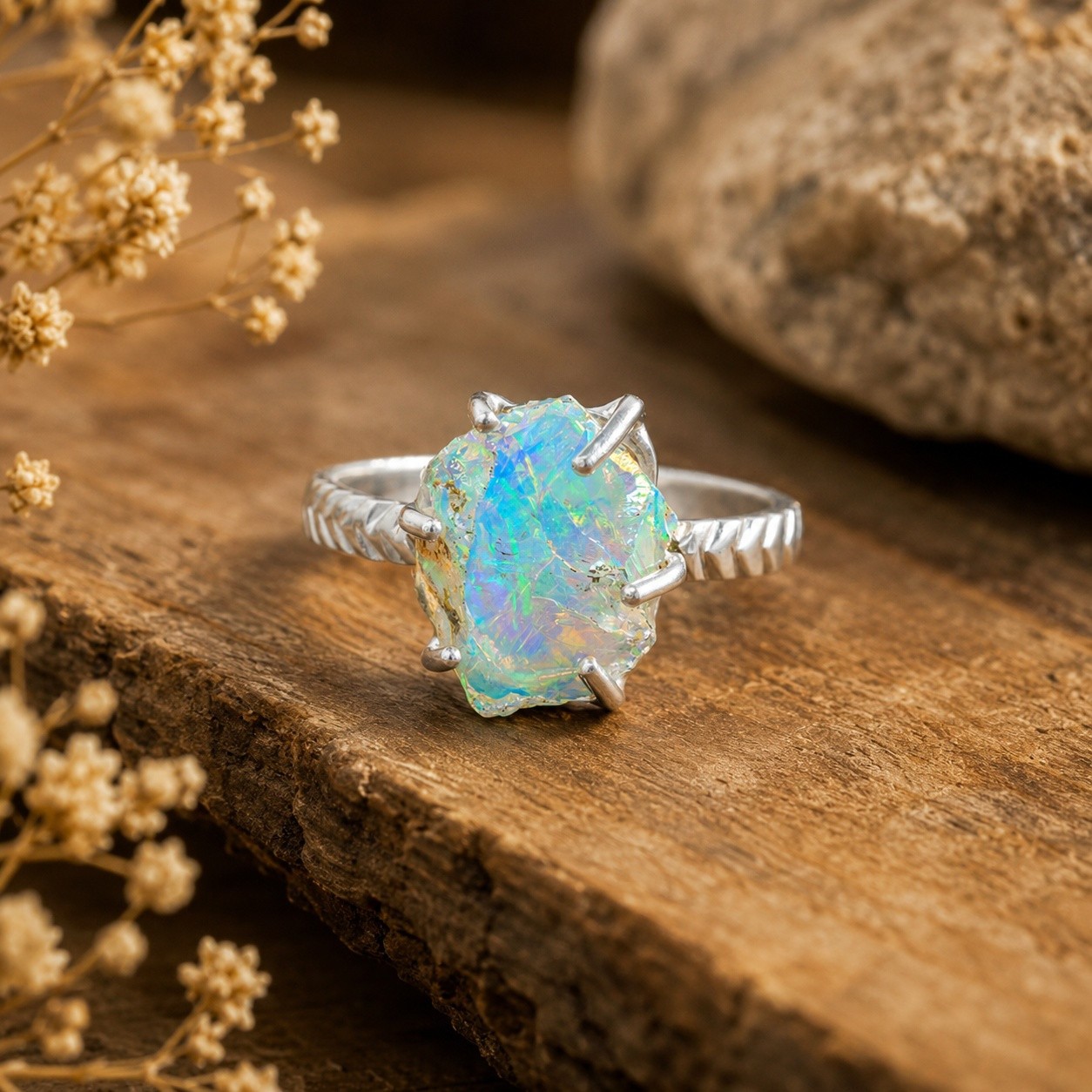 Ethiopian Opal Gemstone 925 Sterling Silver Handmade Jewelry Ring Gift For