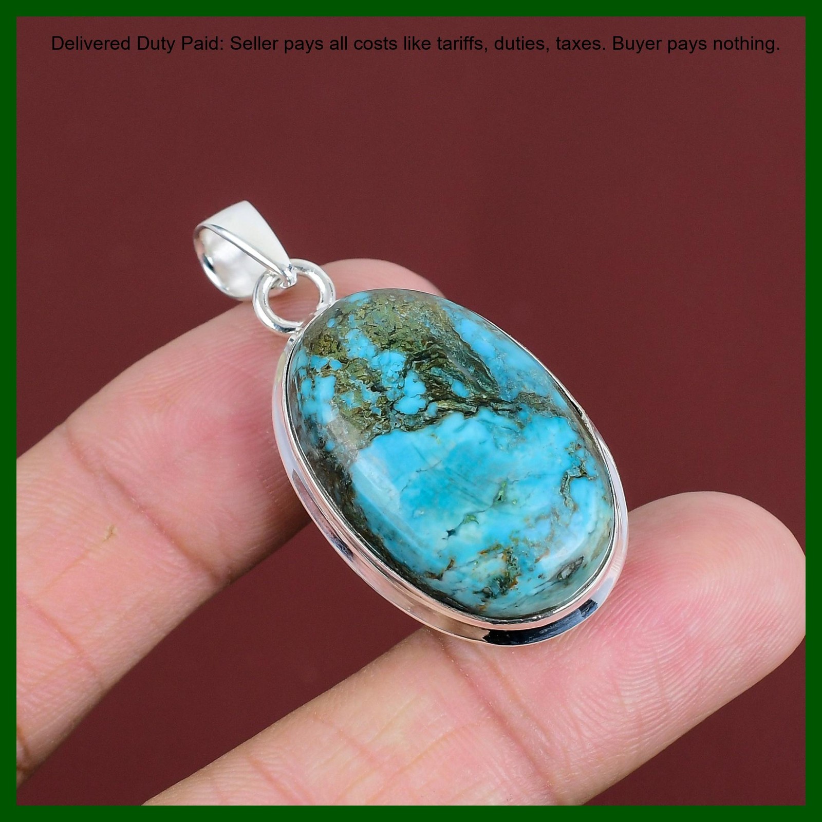 Tibetan Turquoise Stone Engagement Throat Chakra Pendant Jewelry Sterling Silver