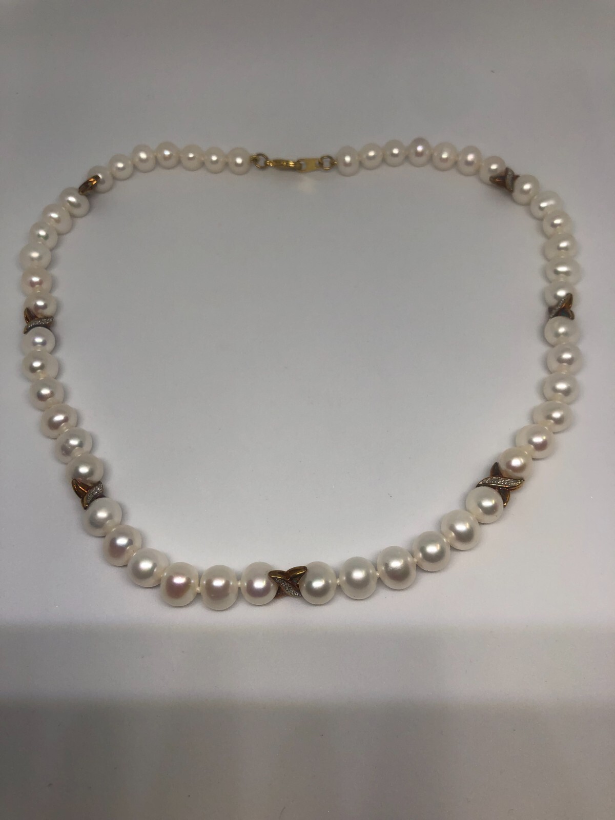 Elegant Cultured Pearl Necklace with Rhinestone Gold-Tone Spacers – 17 Inches