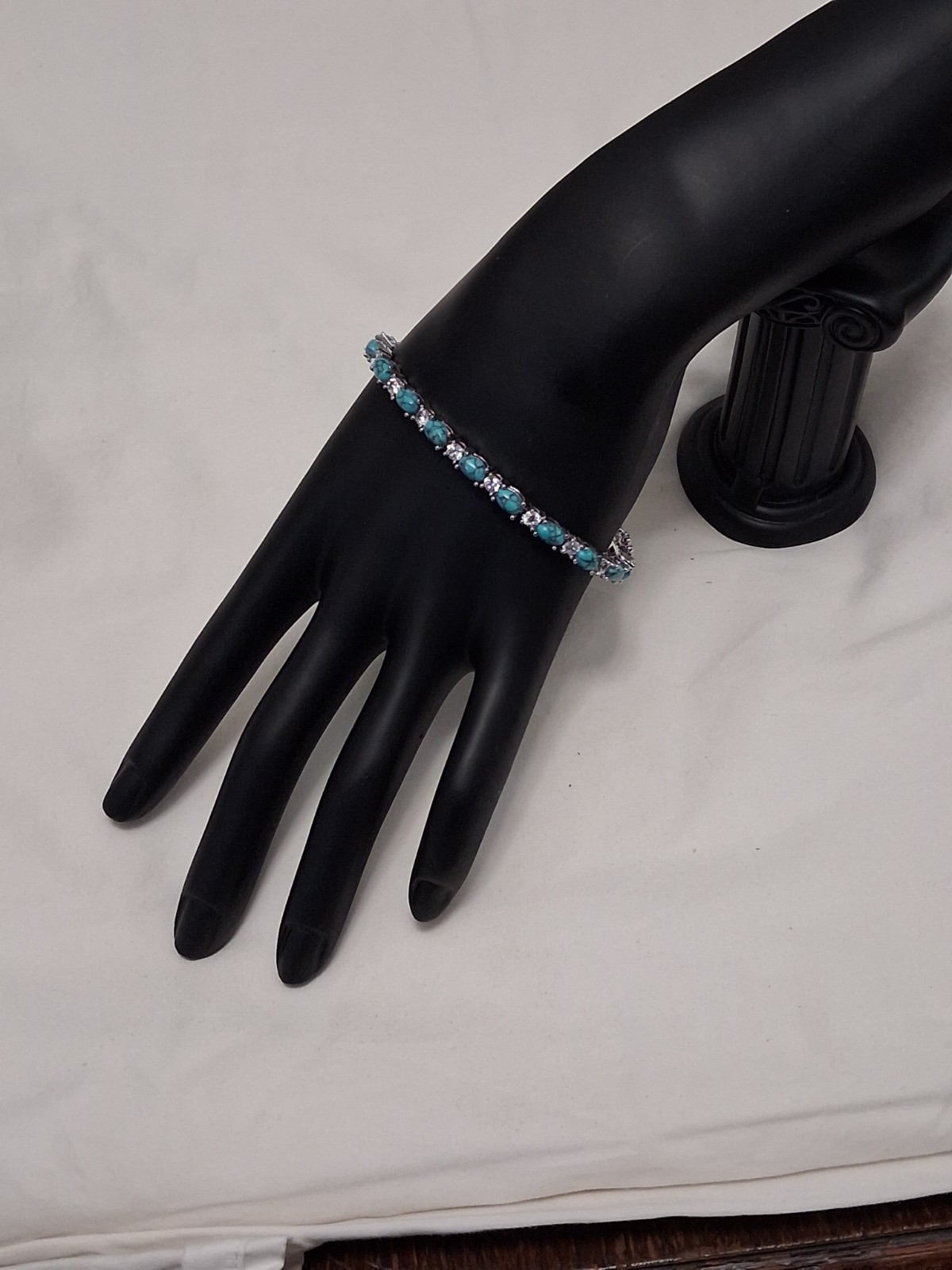 sterling Silver Turquoise,Diamond Bracelet 7.5 Inch (BR-1-0068