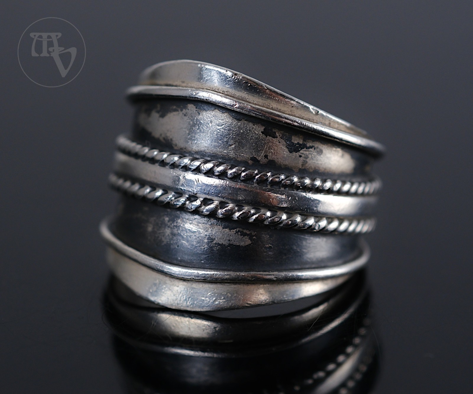 Handmade Silver Ring 2.1cm Wide 925 Silver Size 62 Vintage Second Hand Jewellery