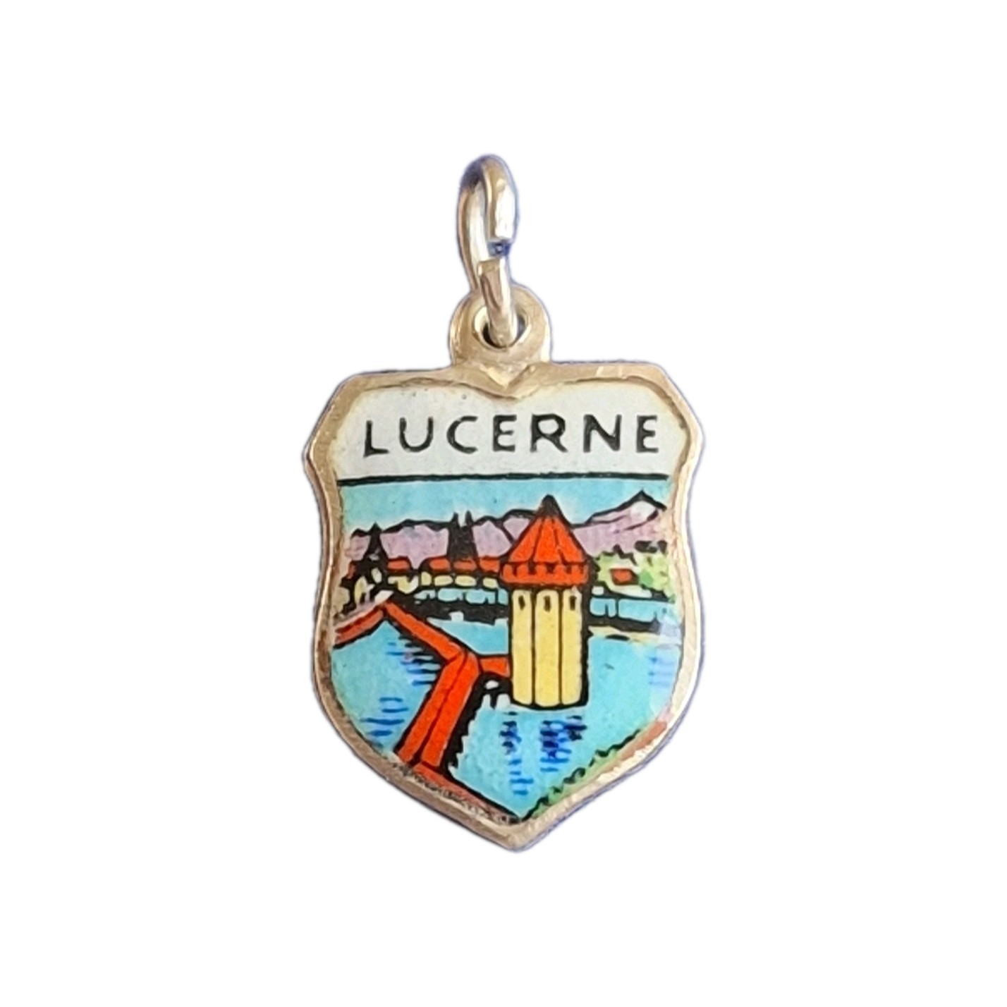 LUCERNE SWITZERLAND Silver Vintage Travel Shield Enamel Souvenir Charm