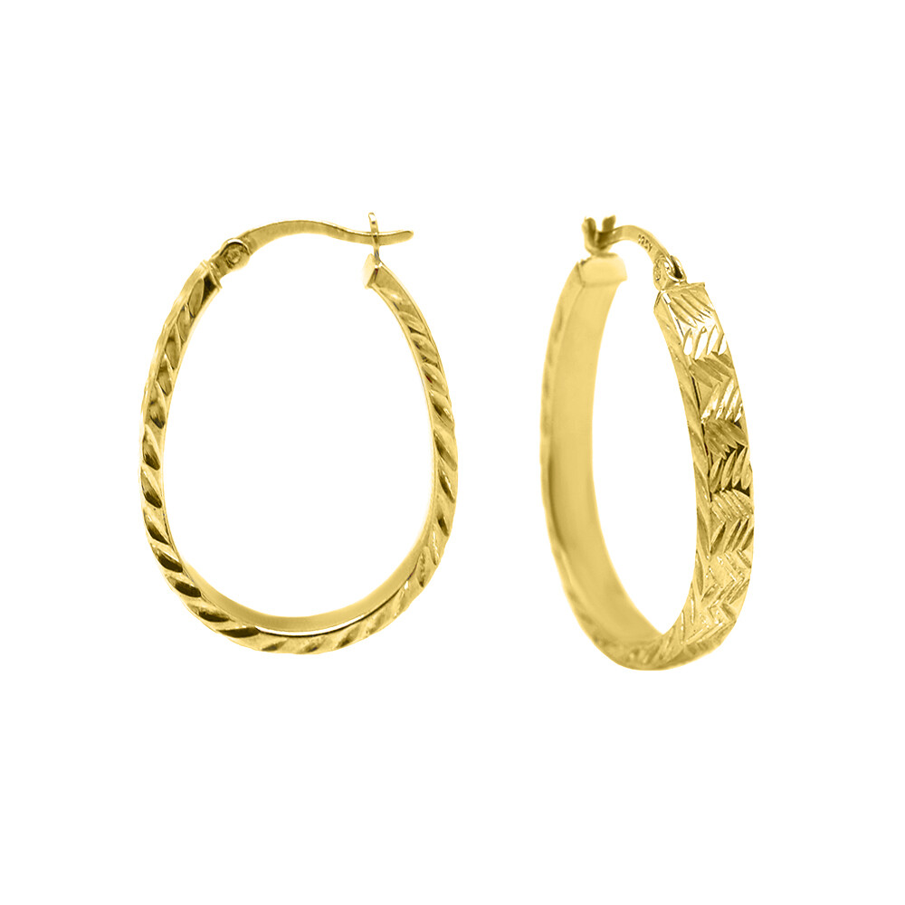 925 Solid Sterling Silver 35MM Oval Shape Diamond Cut Hoop Earrings – 3 Colors