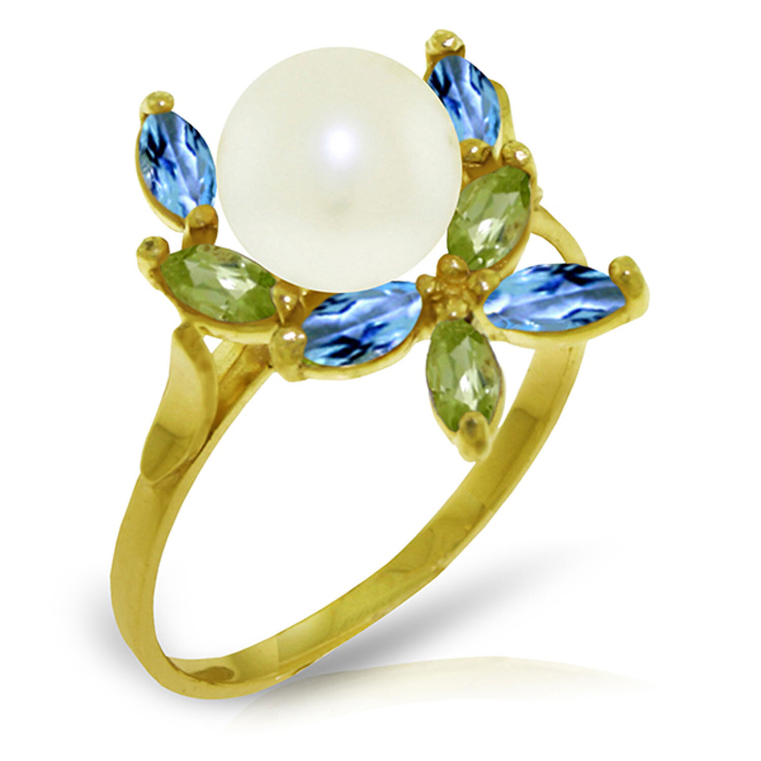 Brand New 2.63 Carat 14K Gold Ring Natural Peridot, Blue Topaz pearl