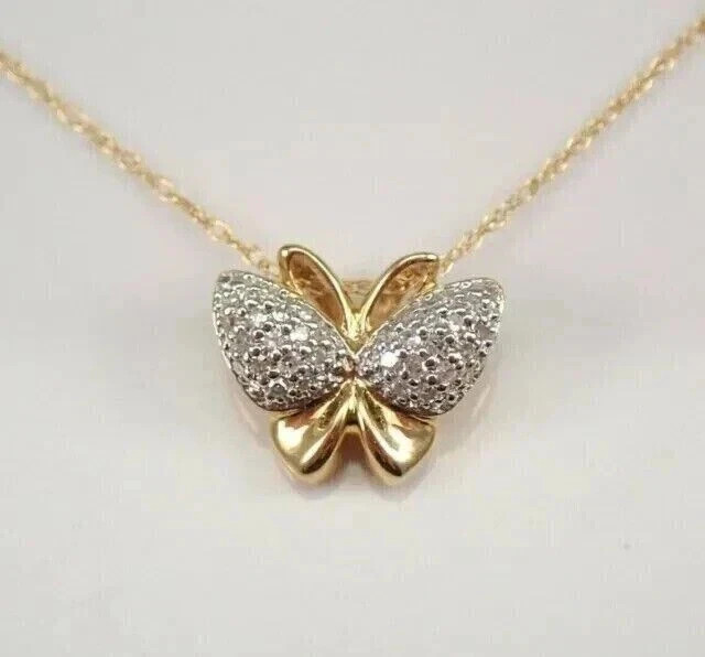 1.50 Ct Round Cut Real Moissanite Butterfly Fancy Pendant 14k Yellow Gold Plated