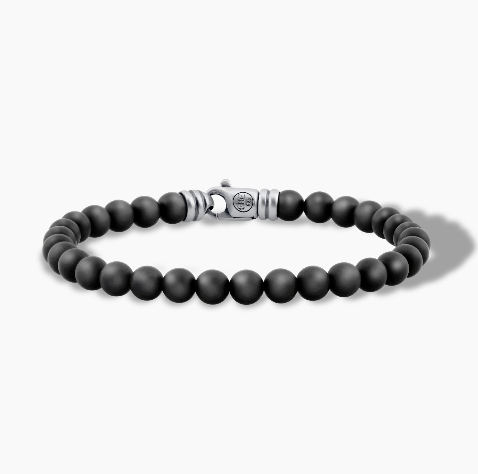 Men’s 6mm Natural Matte Black Onyx Bead Bracelet Satin Sterling Silver 925