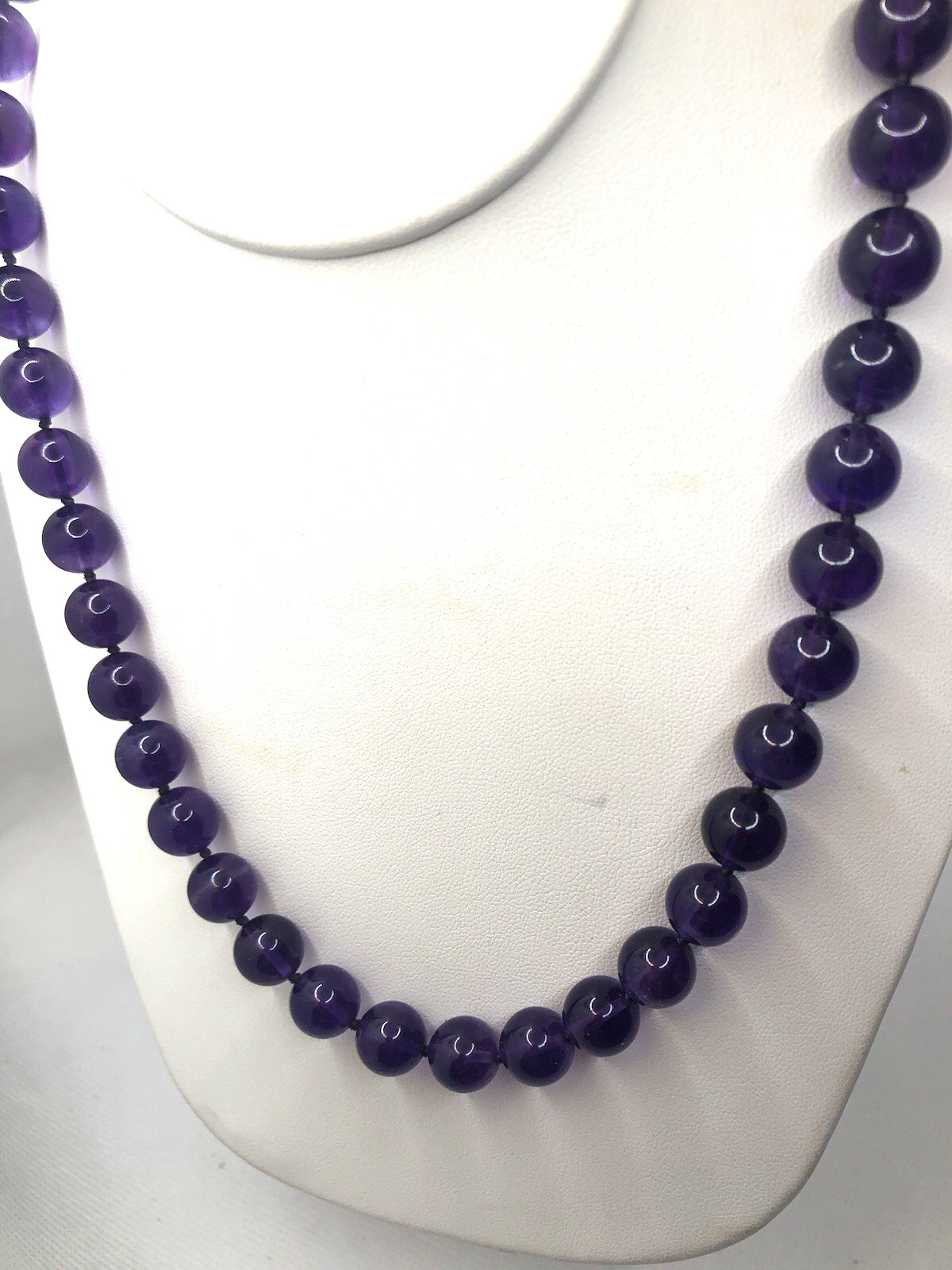 NATURAL PURPLE AMETHYST BEAD NECKLACE WITH 14K WG CLASP 24 INCHES – 11mm BEADS
