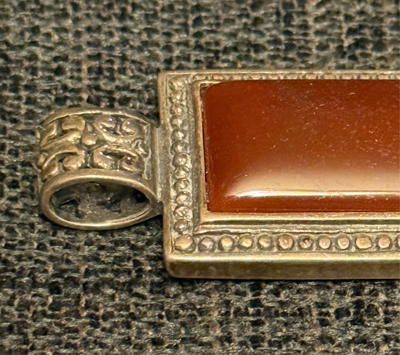 Carnelian 925 Sterling Silver Rectangular Slide Pendant 1.5″ Orange Translucent