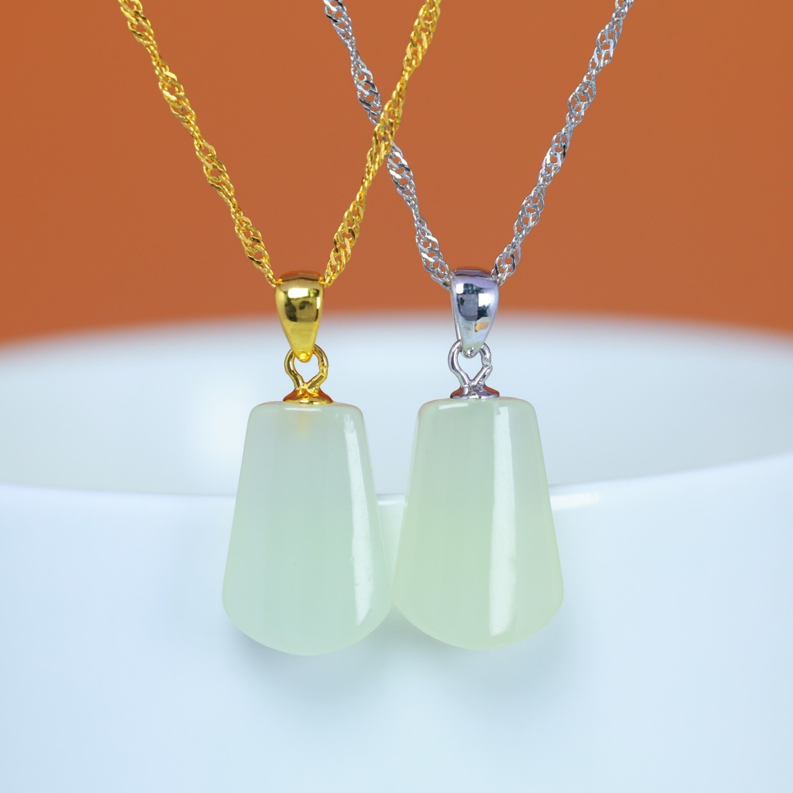 S925 Silver Jade Trapezoid Pendant With Chain And Gift Box