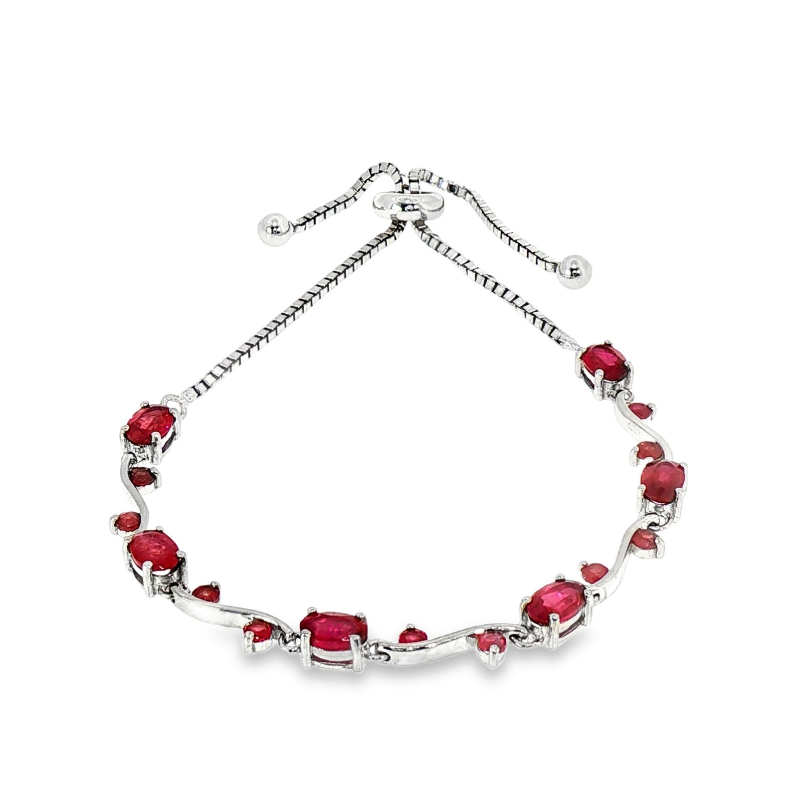 925 Sterling Silver Natural Ruby Gemstone Adjustable Bracelet Oval Top Red