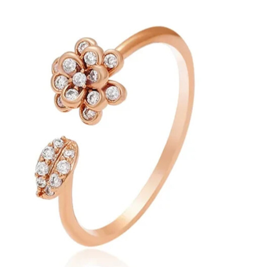 0.30TCW Round Lab Grown Diamond Women Flower Leaf Open Band 10K Rose Gold Ring