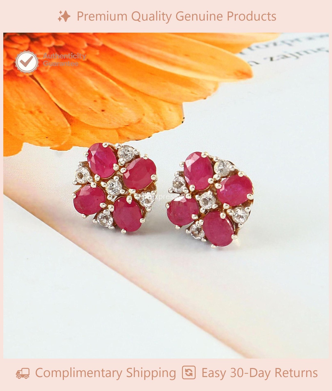 Oval Cut Natural Ruby & Diamond July Birthstone Stud Earrings 14k Gold