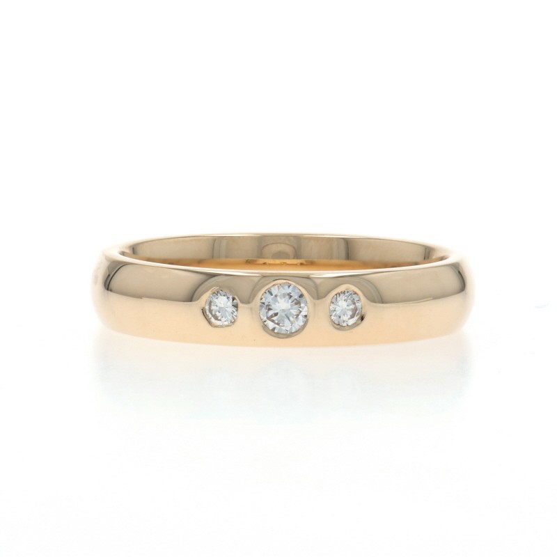 Yellow Gold Diamond Three-Stone Band – 14k Round Brilliant .14ctw Wedding Ring