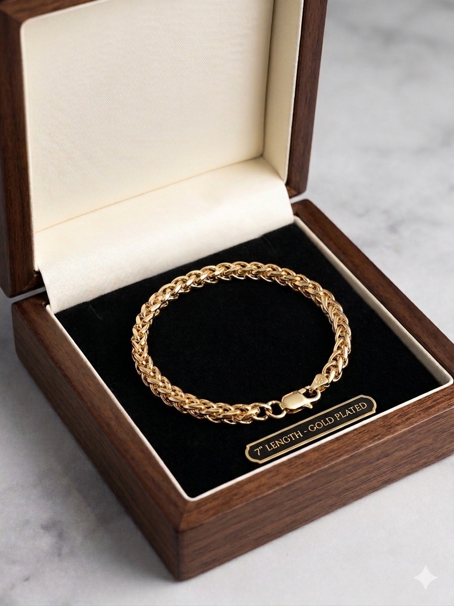 Vintage 14K Gold Plated Wheat/ Spiga Braid chain Bracelet