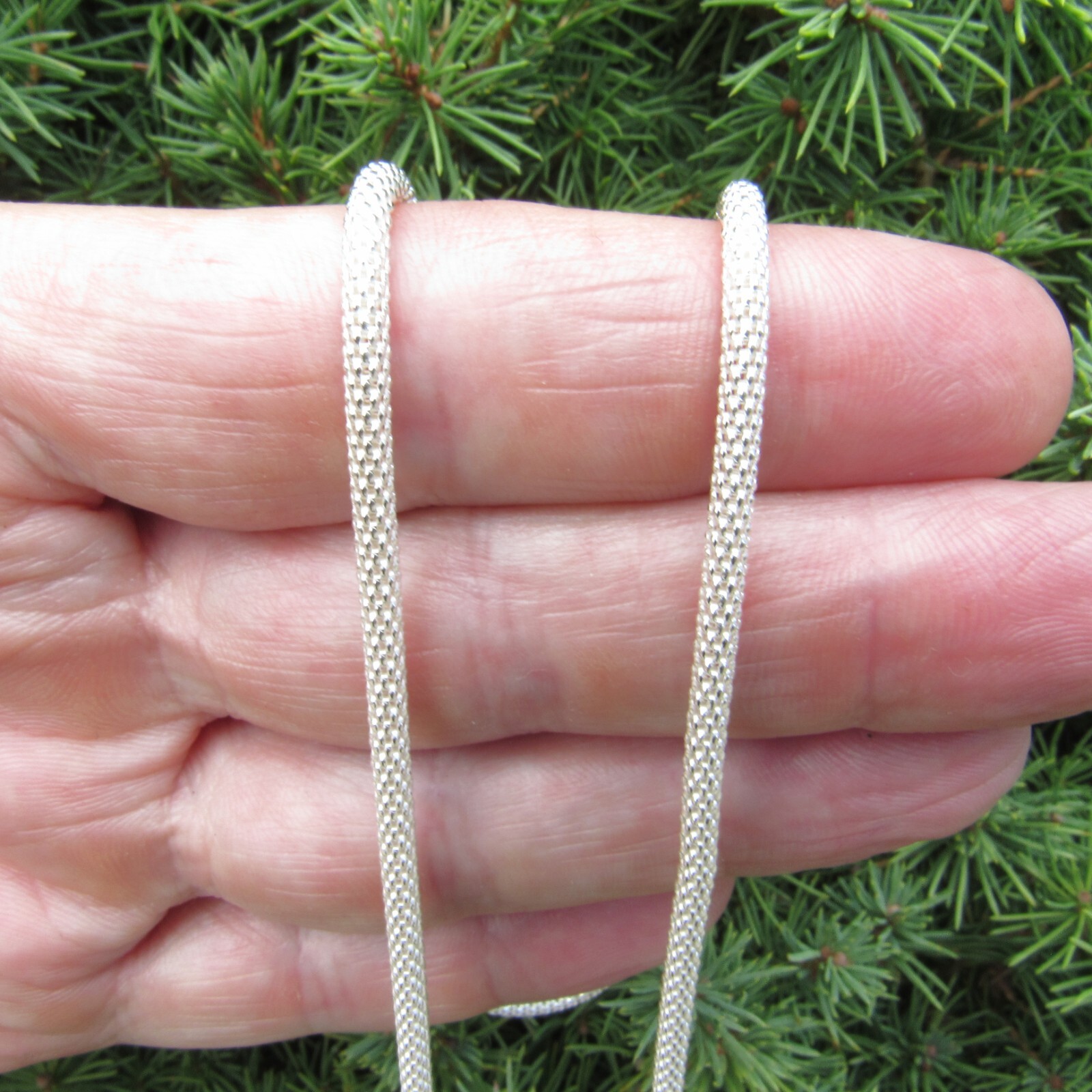 3MM Solid 925 Sterling Silver Womens Italian Popcorn Mesh Chain Necklace, Italy