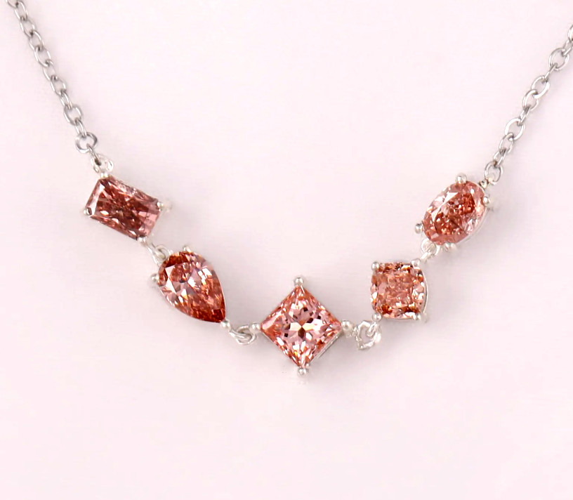 7.50 Ct Certified Treated Lovely Pink Diamond Chain Necklace,925 Sterling Silver