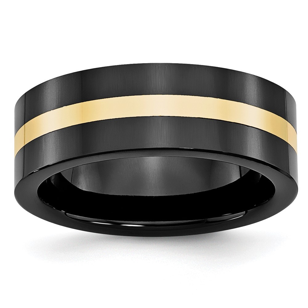 Ceramic Flat Black with 14k Gold Inlay 8mm Polished Band Ring Sz 11.5