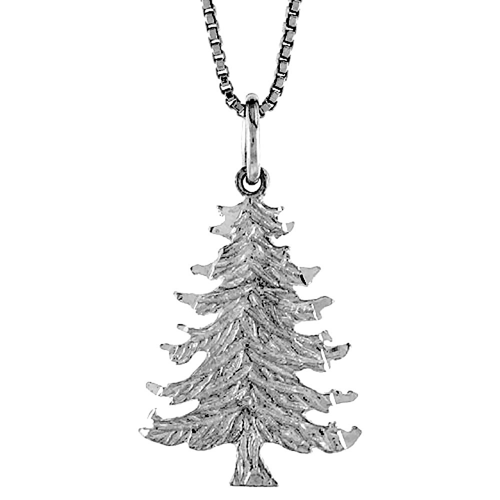 925 Sterling Silver Detailed Christmas Tree Pendant 7/8 (22mm) Inch Tall