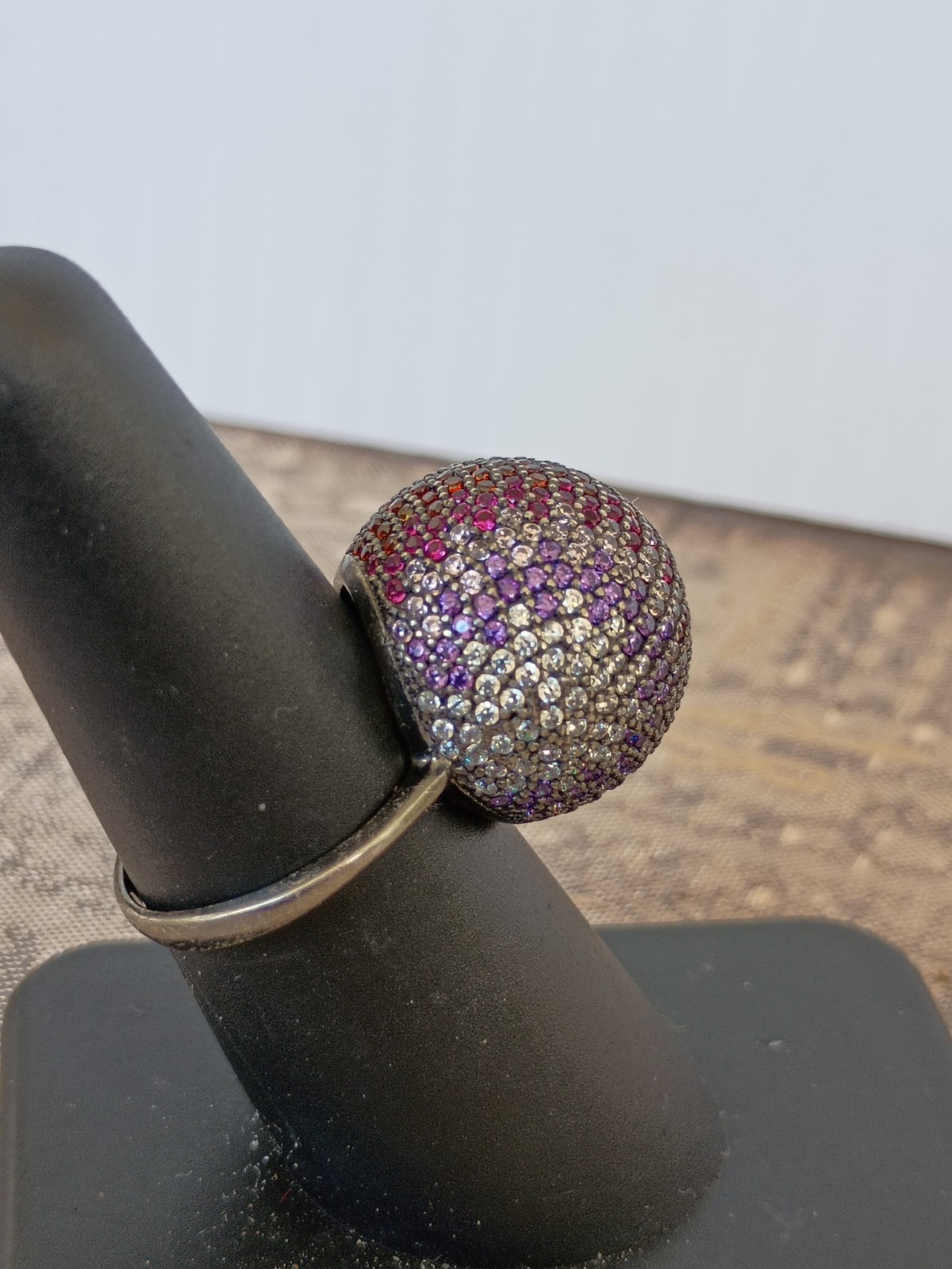 Sterling Silver Disco Ball Ring Crystal Multi Color Gemstone💥 Best Offer 💥6.5