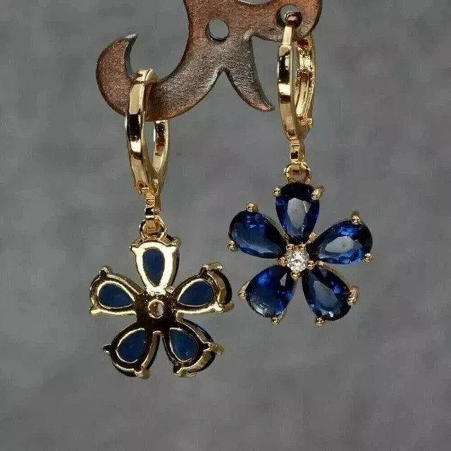 3Ct Pear Simulated Sapphire Women’s Drop/Dangle Earrings 14K Yellow Gold Plated