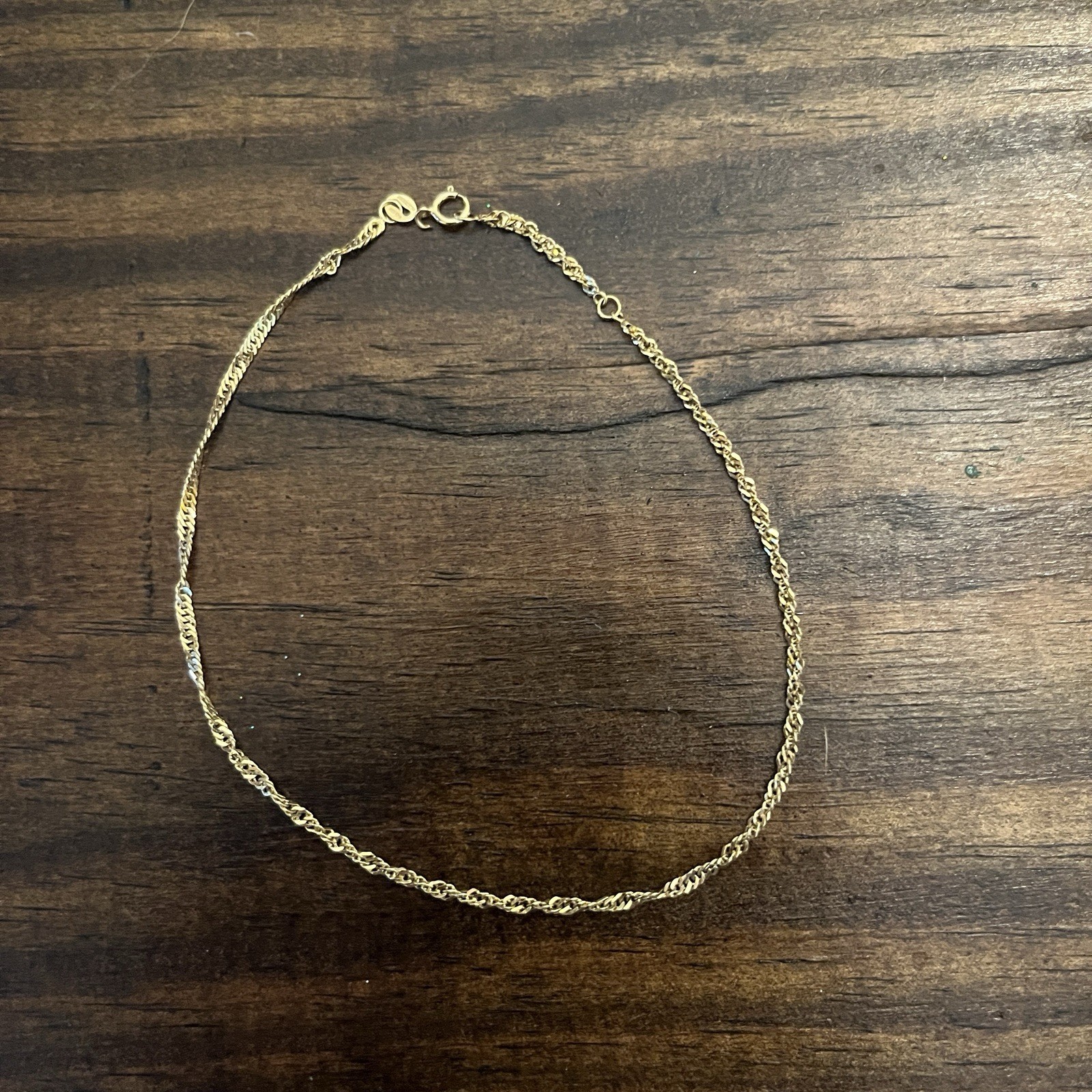 10K Gold Singapore Chain Anklet 10” 1.71g Indonesia 417 Fine Jewelry Twisted