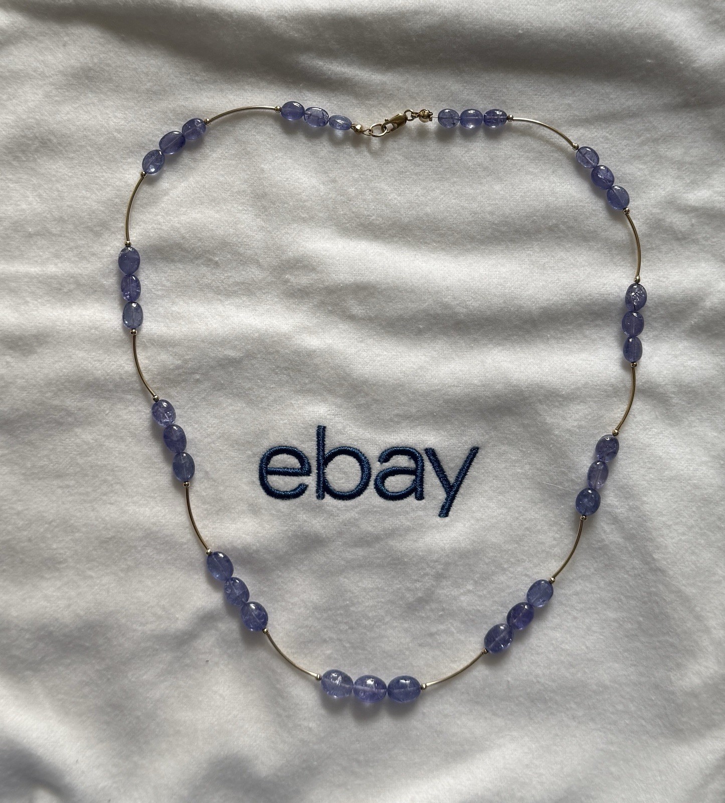 14k Solid Yellow Gold Scalloped Tanzanite Station Necklace 19 Inches