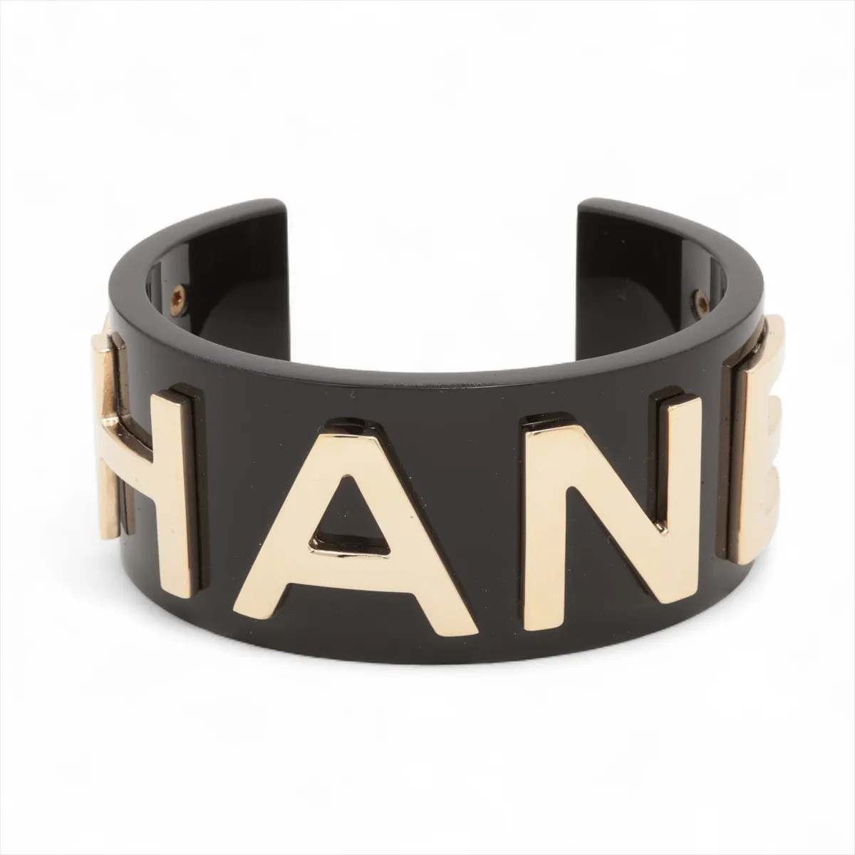 Chanel Logo B19C Bangle Plastic Black×Gold