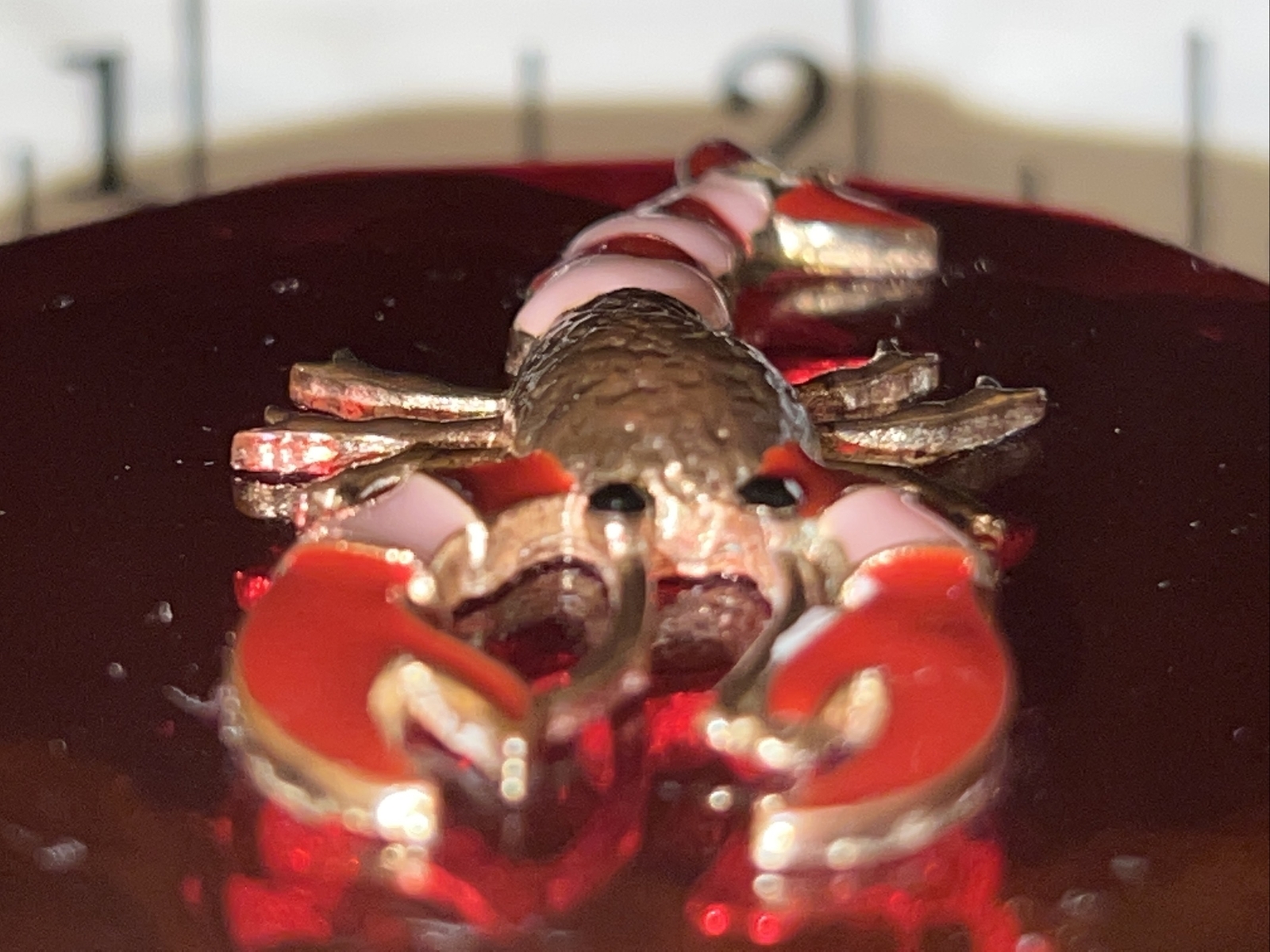 lobster silver enamel red compact mirror