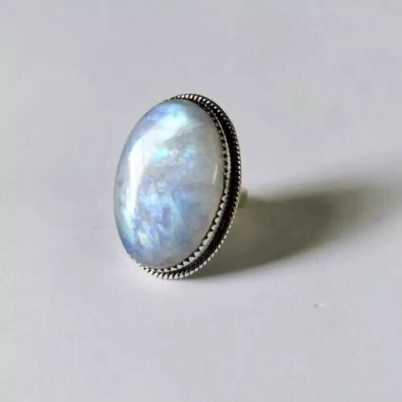 Large Moonstone Ring 925 Sterling Silver Handmade Women Gift Ring All Size C412
