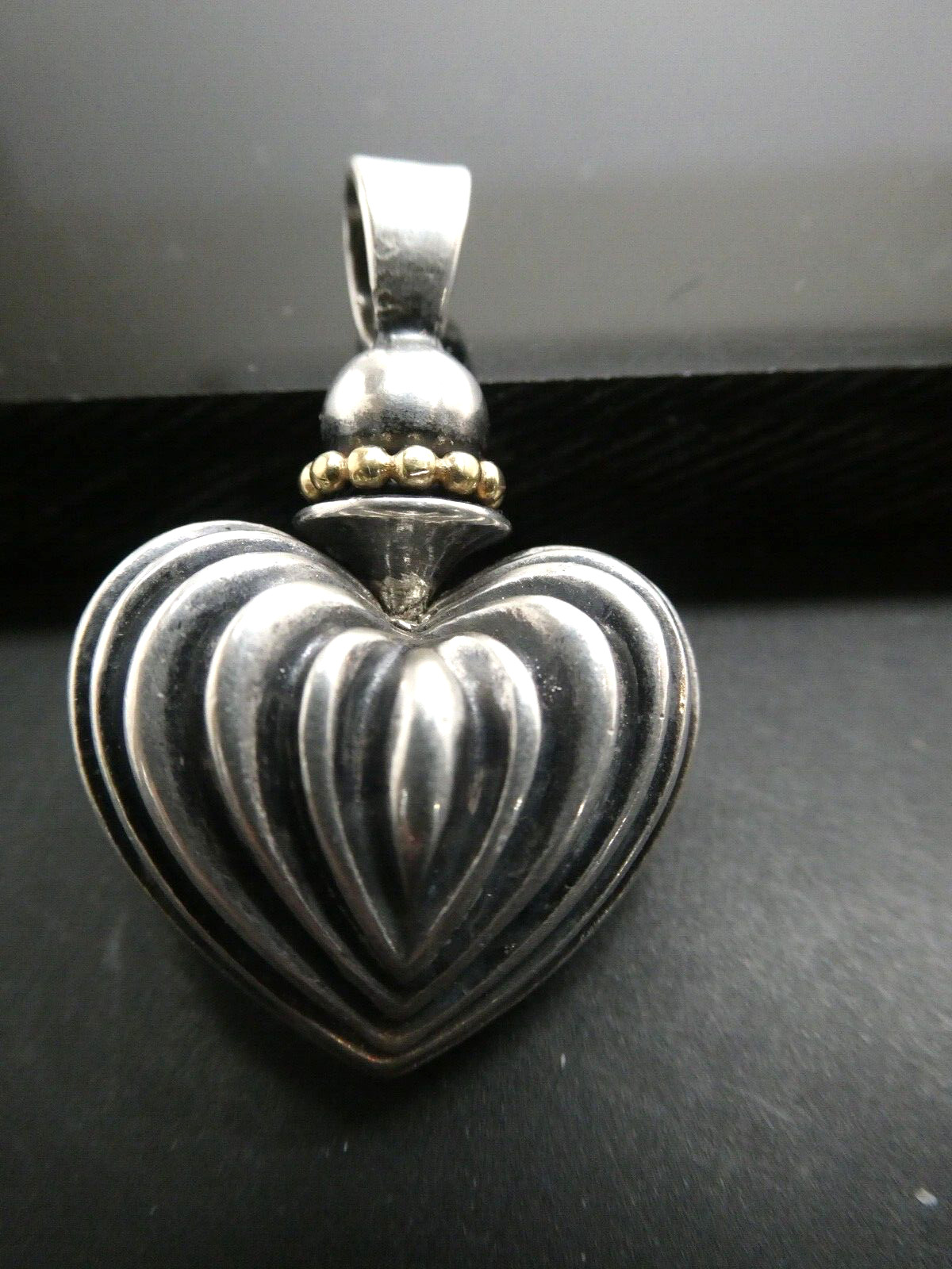 LAGOS Caviar Sterling 925 & 18k YG Fluted Heart Perfume Bottle Pendant