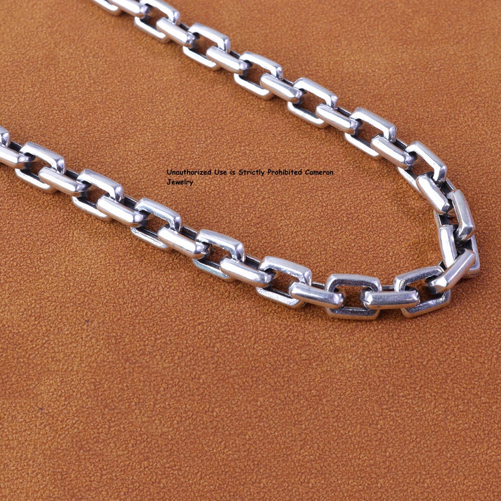Solid S925 Sterling Silver Chain 7mm Square O Link Necklace 68-69g 19.6inch
