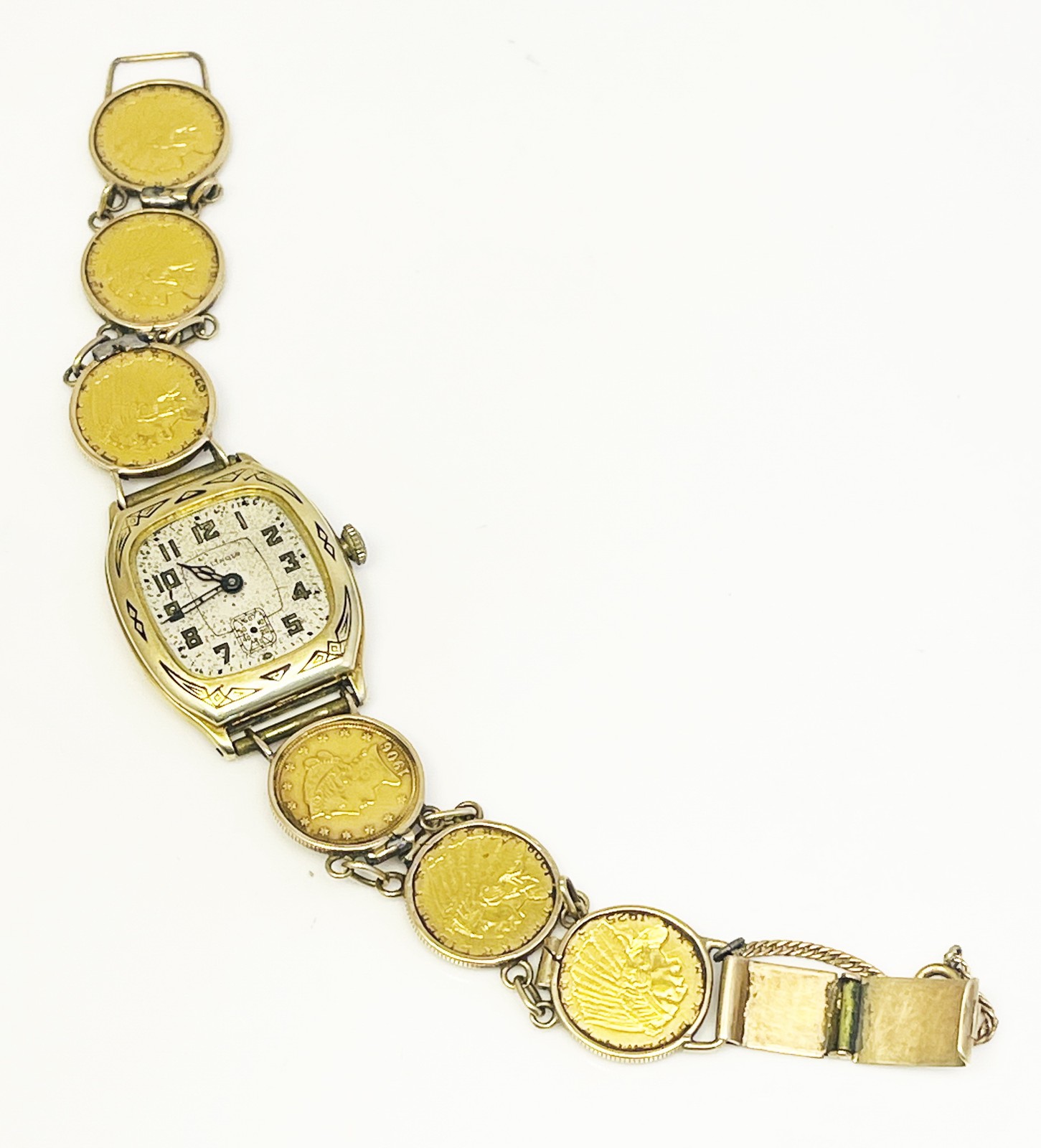 Antique Ladies Watch Band w/ 6 $2.50 Gold Indian Liberty Coins ~ Free Shipping