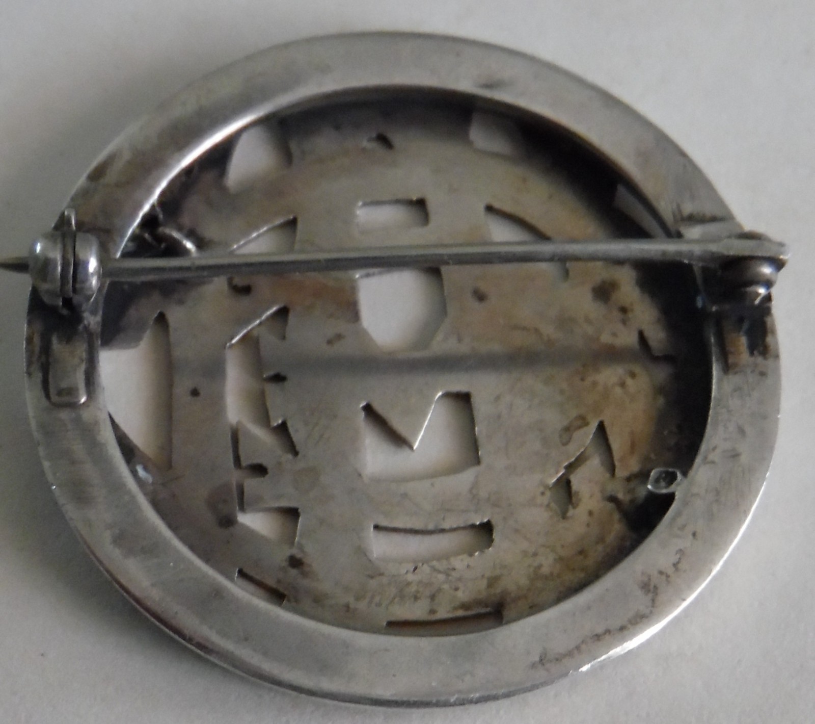 Victorian sterling silver puzzle initials brooch pin 8.8 GRAMS 1 1/2 INCH ROUND