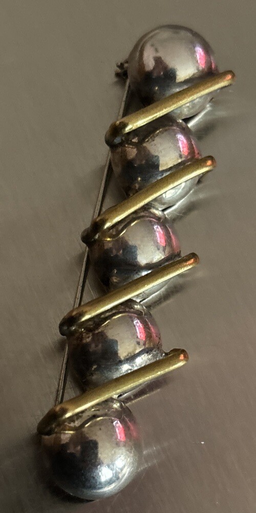 Large 2.75” Vintage Laton Mexican Sterling Silver Mixed Metals Modernist Brooch