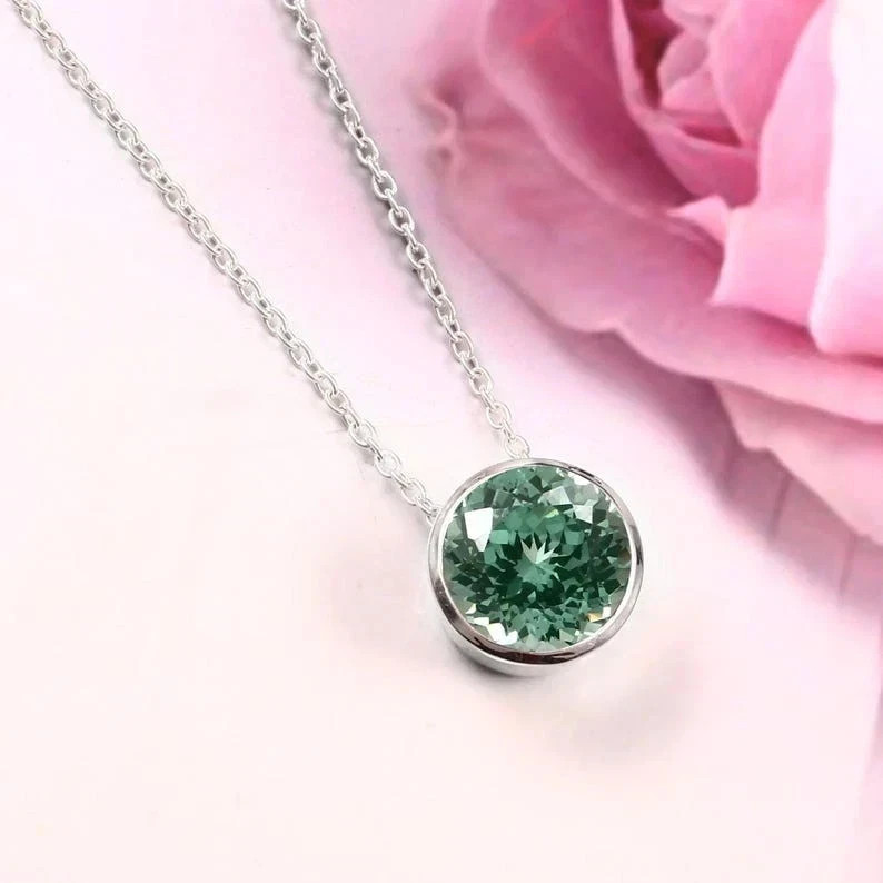 14 Ct Natural Green Sapphire Pendant in 925 Sterling Silver Handmade Jewelry