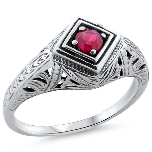 GENUINE RUBY CLASSIC STYLE 925 STERLING SILVER ART DECO DESIGN RING 186X
