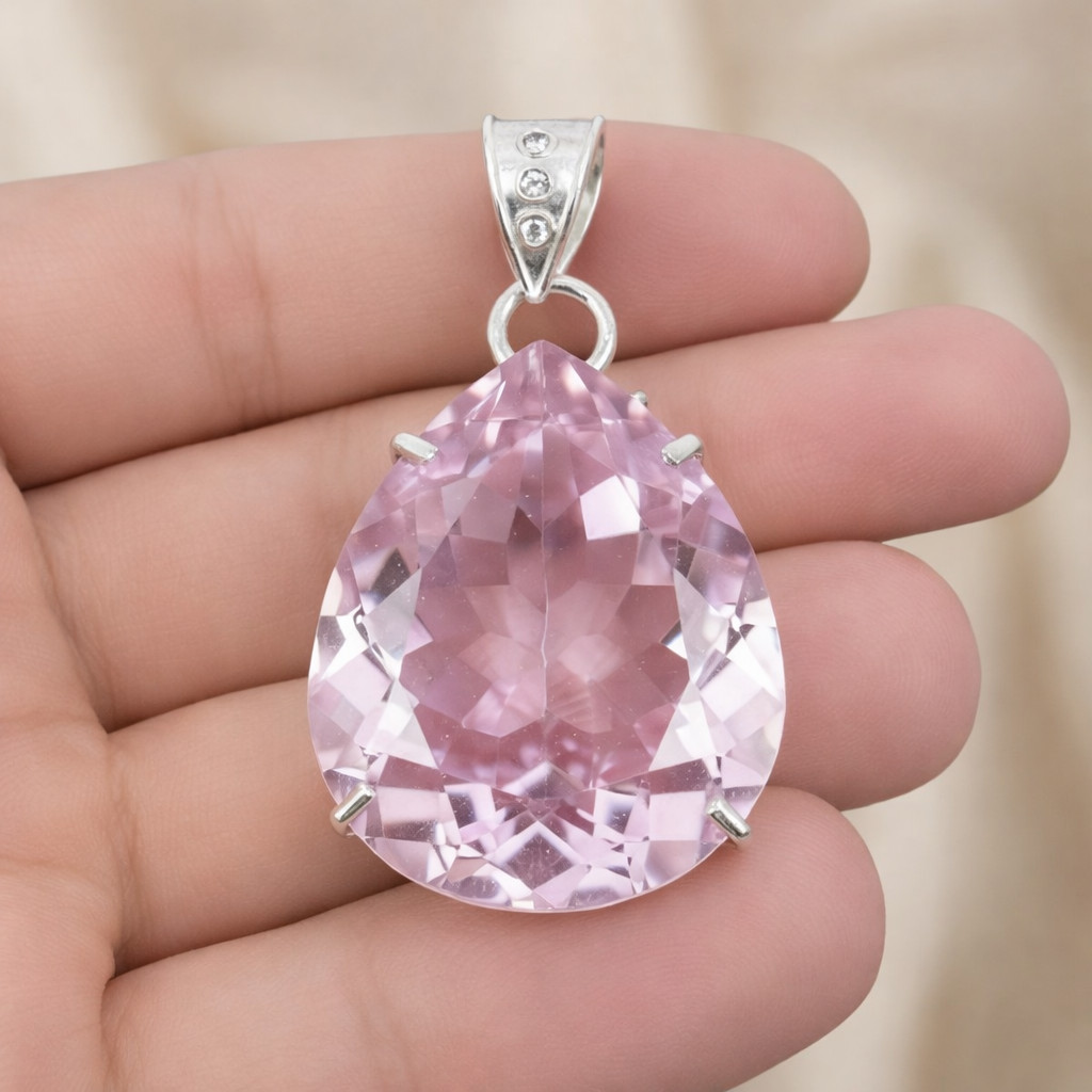 Pink Kunzite Gemstone Silver Pendant 925 Sterling Silver Jewelry Pendant