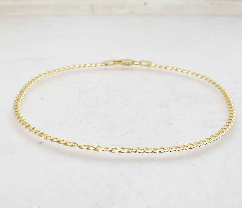 Italian Solid Curb Cuban Ankle Bracelet Anklet 14K Yellow Gold Plated Silver
