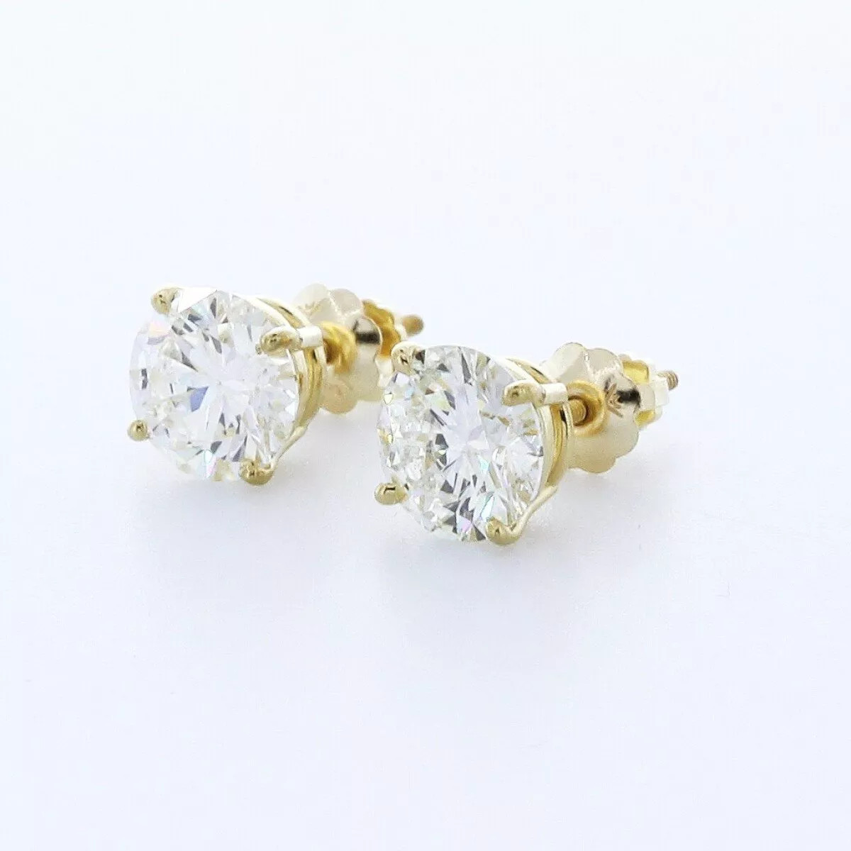 Classic Stud Earrings Solid 14K White Gold 3.01 CT Round Natural Diamond H SI2