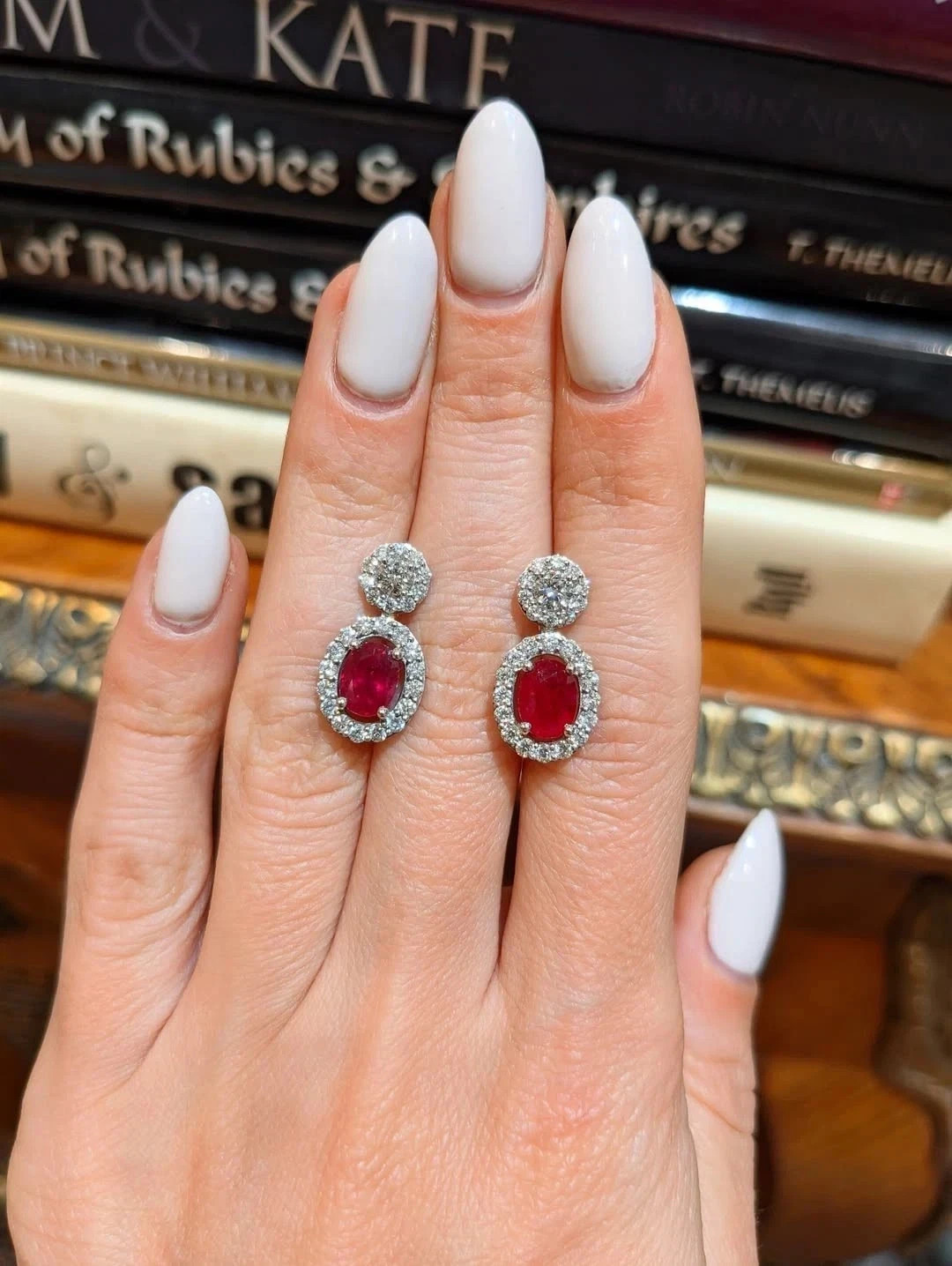 5.00 Ct Oval Cut Natural Red Ruby & Diamond 14K White Gold Luxury stud Earring
