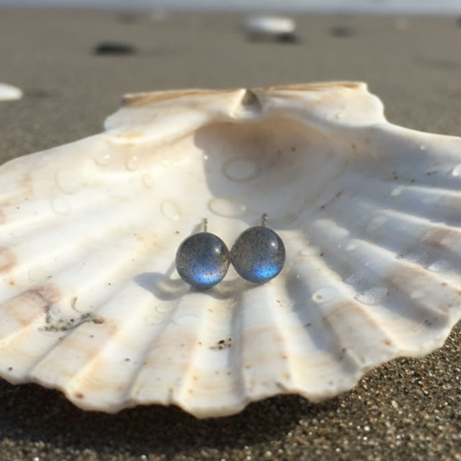 Labradorite Stud Earrings Minimalist Reiki Healing November Birthstone Earrings