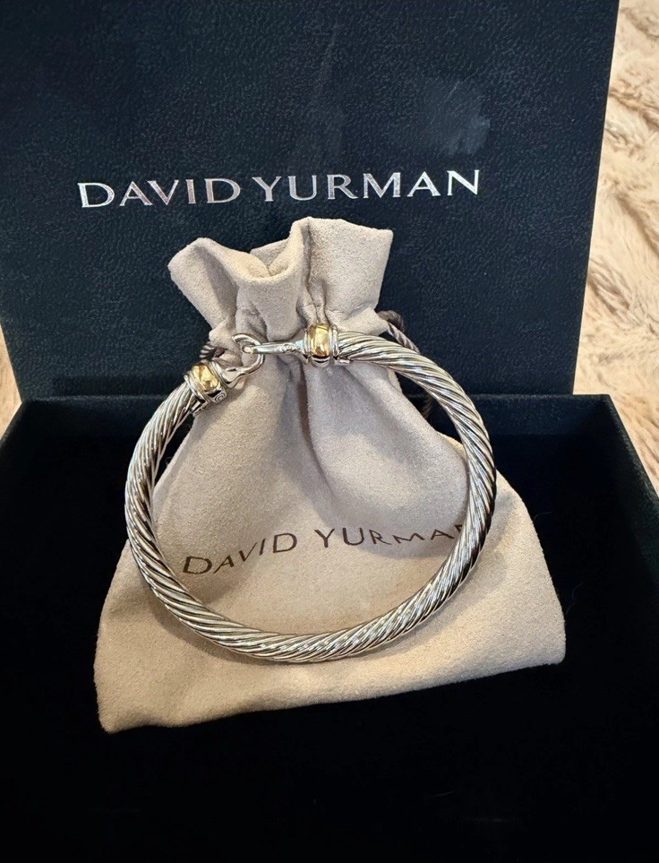 David Sterling Silver 925 5mm Cable Buckle 18k Gold Cuff Bracelet
