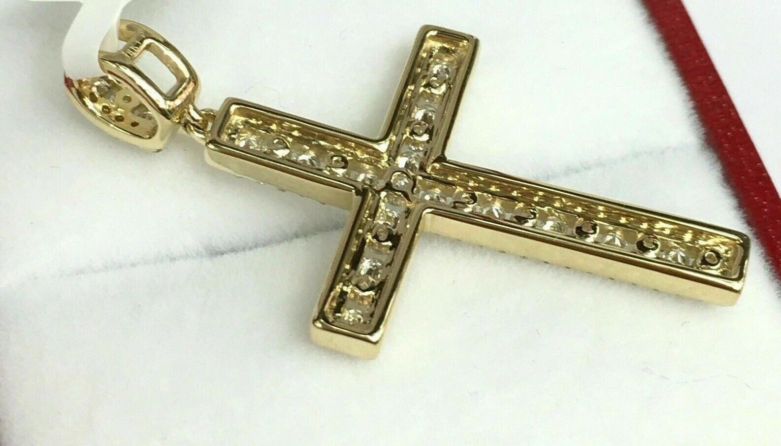 2Ct Round Lab Created Diamond Cross Pendant 14K Yellow Gold Plated Silver Chain