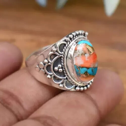 Oyster Turquoise Gemstone 925 Silver Handmade Designer Woman Ring All Size R228